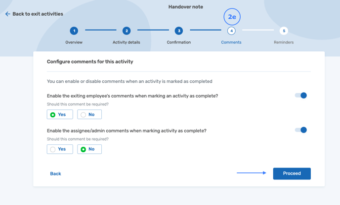 Exit activities - Comments