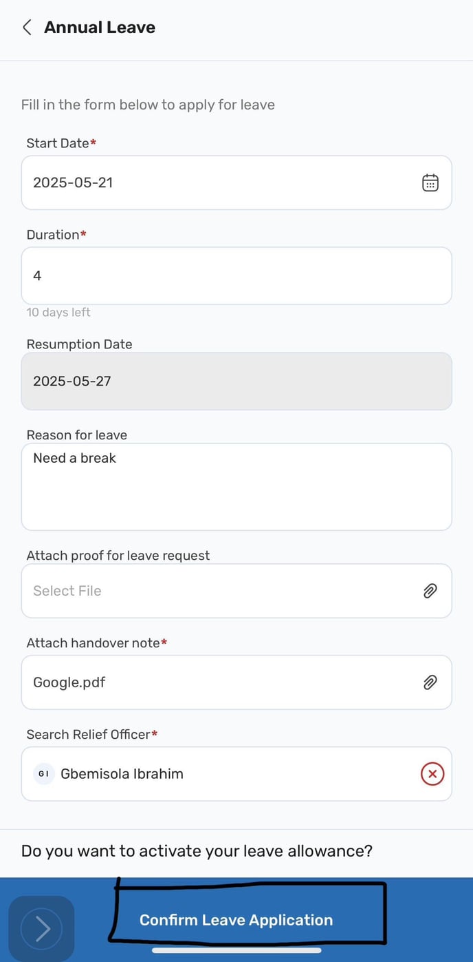 Leave Application - Mobile App 1