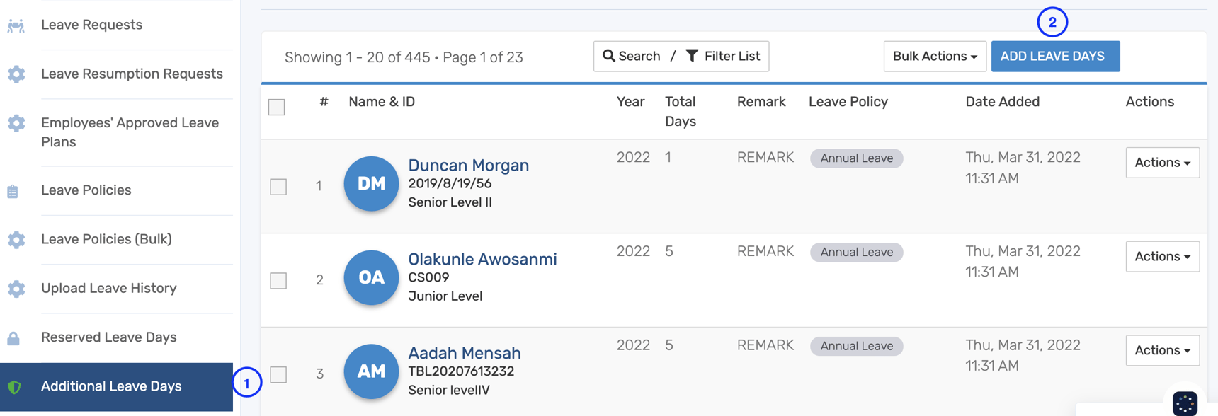 Creating Additional Leave Days