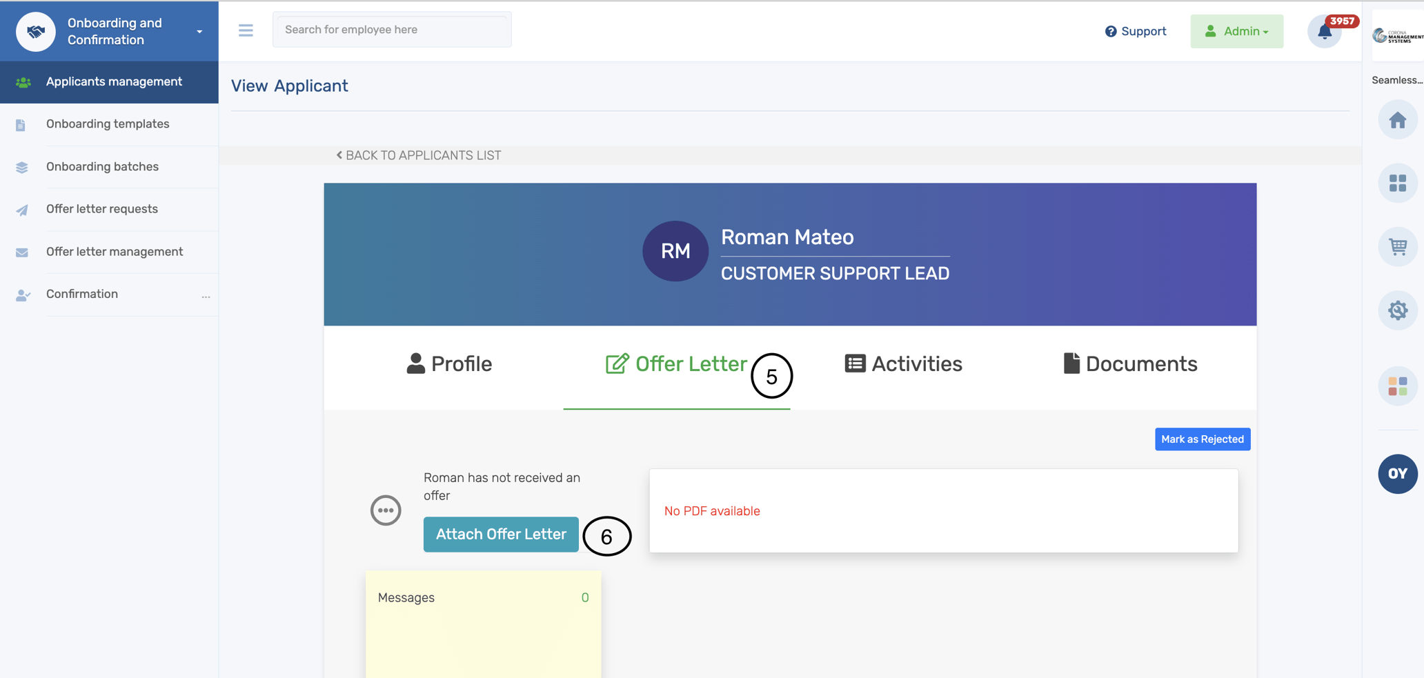 How to attach an accepted offer letter from the employee as an admin
