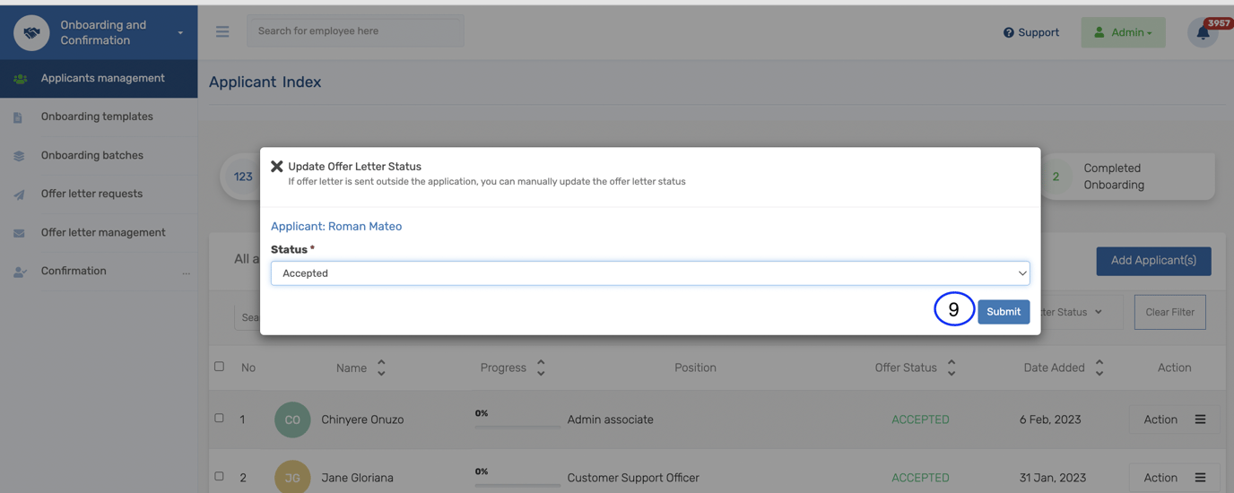 How to attach an accepted offer letter from the employee as an admin
